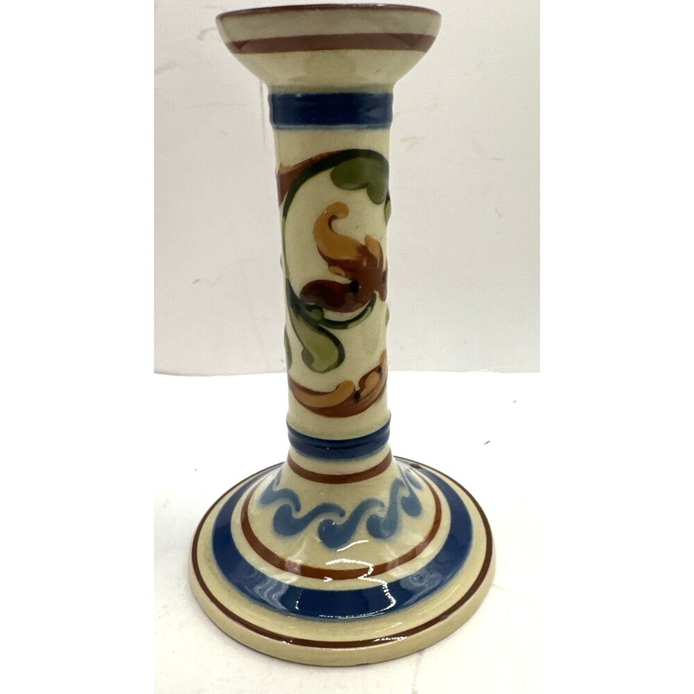 Aller Vale Torquay pottery motto Ware Candlestick Blues Rusts Creams 6.5 In - Picture 4 of 8